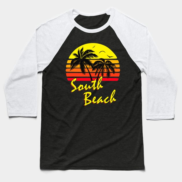 South Beach Retro Sunset Baseball T-Shirt by Nerd_art